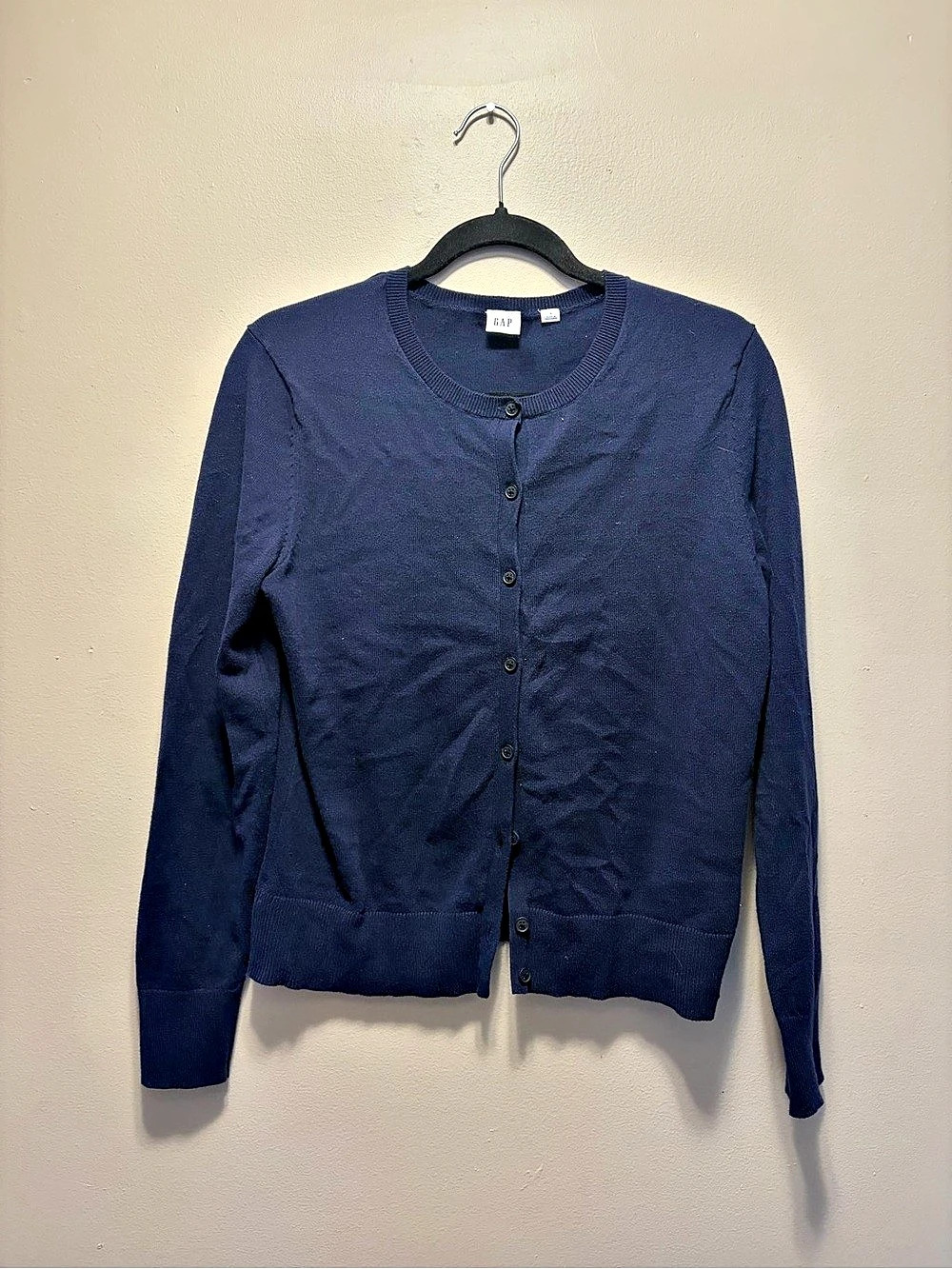 Gap Cotton Crewneck Cardigan Navy Blue Button-Front Size Medium